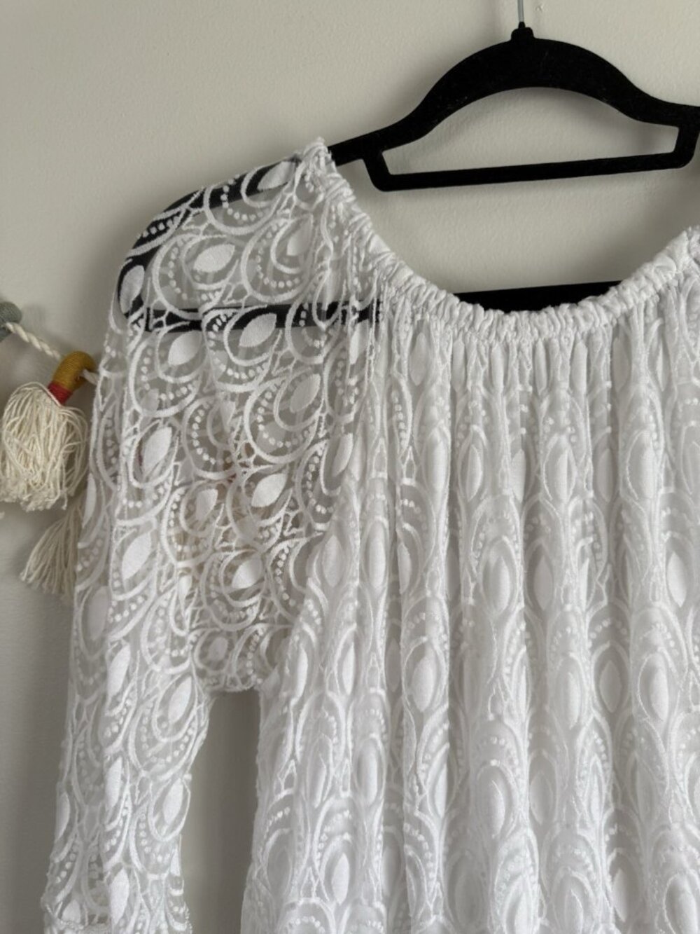 Made In Italy Silk Blend White Lace Floral Semi Sheer Top Romantic Feminine M - Picture 9 of 9